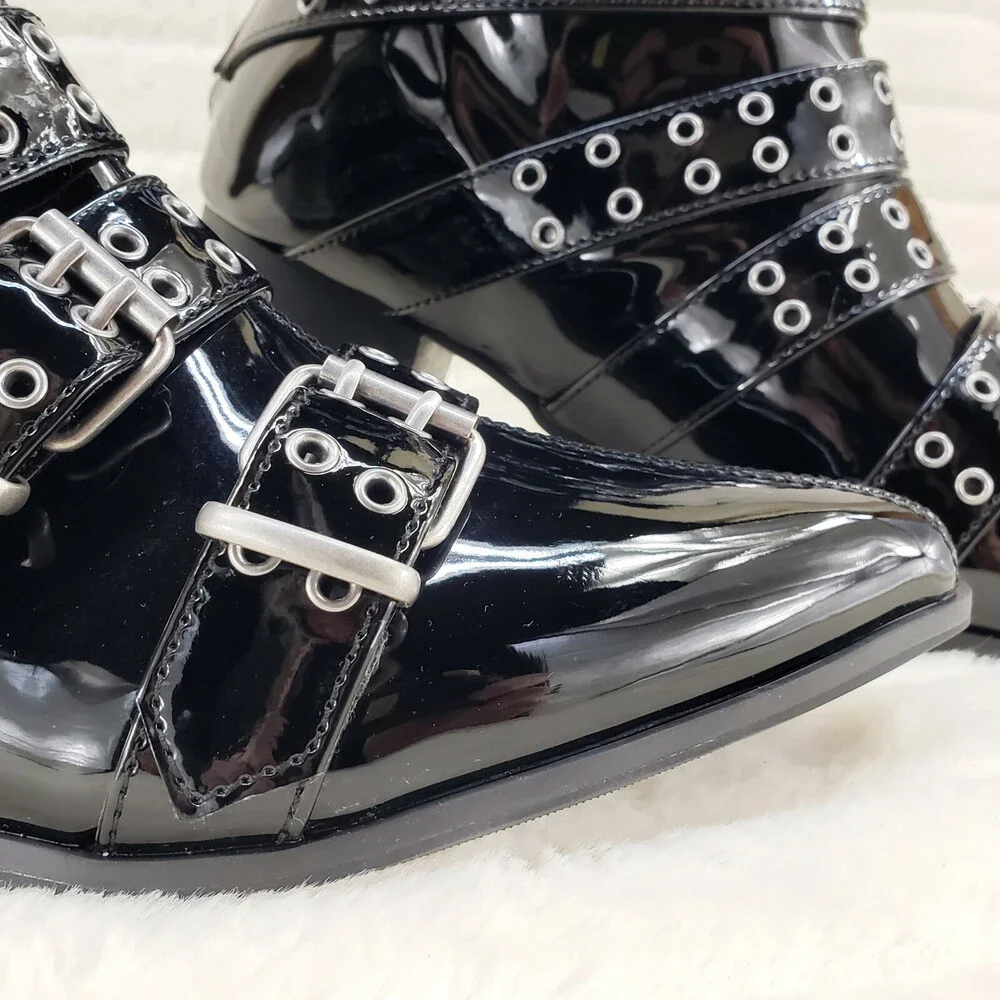 NIB DEMONIA Wicked Warlock 70 Multi Strap Winklepicker Ankle Boots Men's Patent